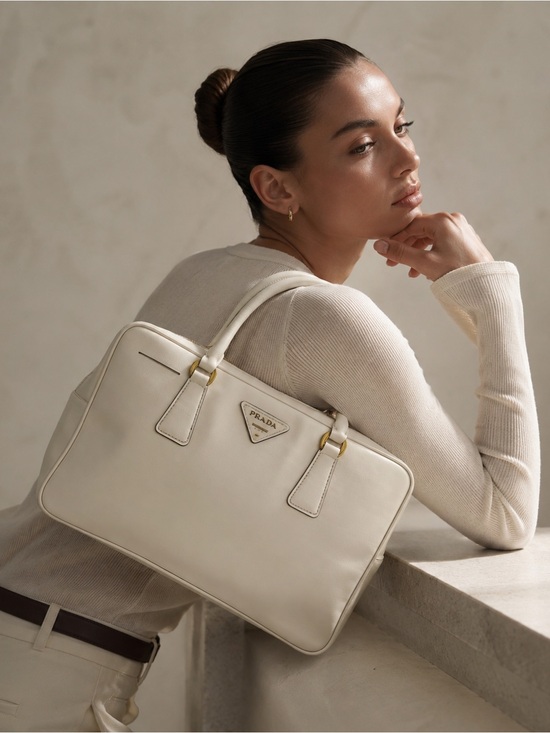 Prada Handbags - Prada Cream Leather Shoulder Bag with Gold Hardware